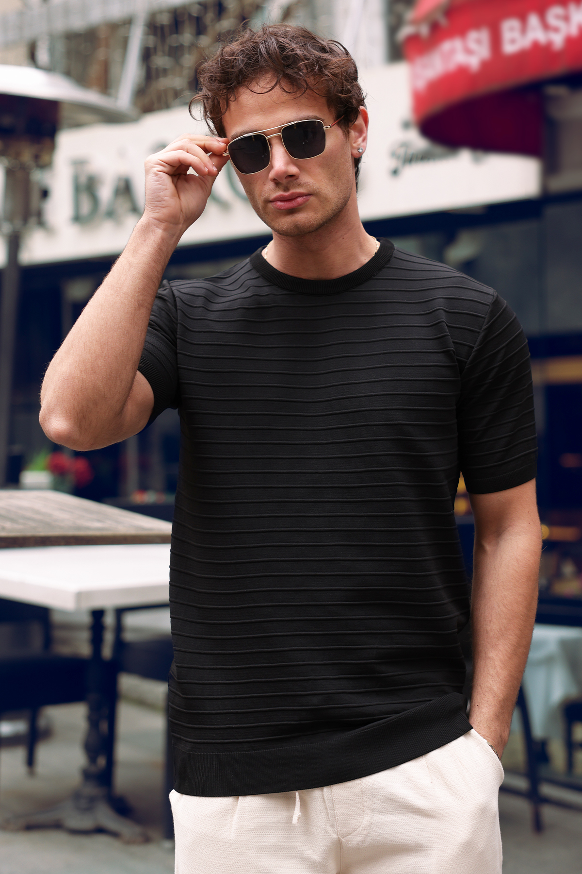 aziso  Erkek Bisiklet Yaka T-Shirt - Görsel 3