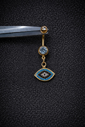 ömay takı Göz nazar boncuğu 316l cerrahi çelik göbek piercing
