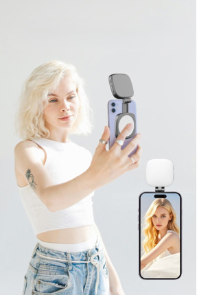 MATECHNO Şarjlı Aynalı Manyetik LED Selfie Işığı 3 Renk Modlu Telefon Video Ç...
