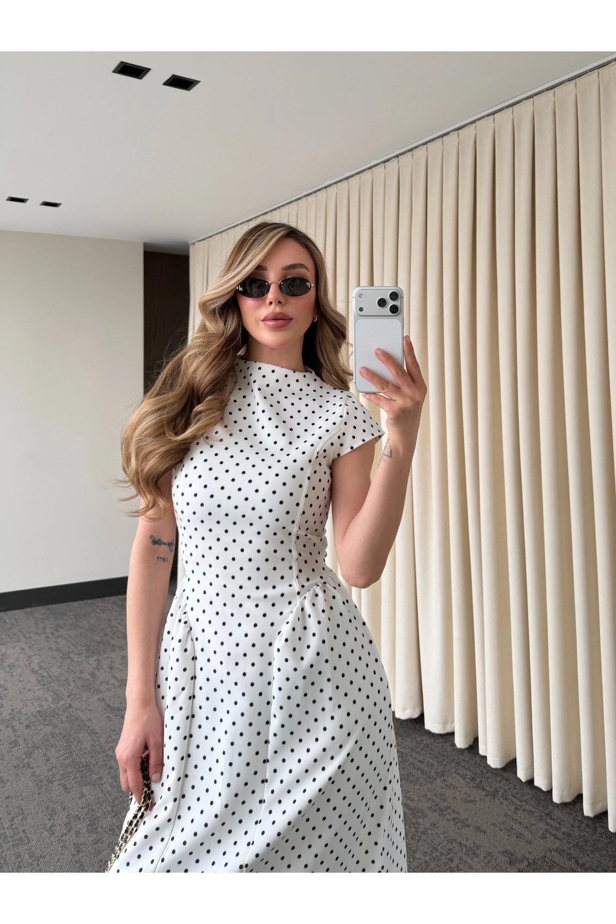 Laluvia  Beyaz Puantiyeli Uzun Elbise - 5092 - Görsel 5