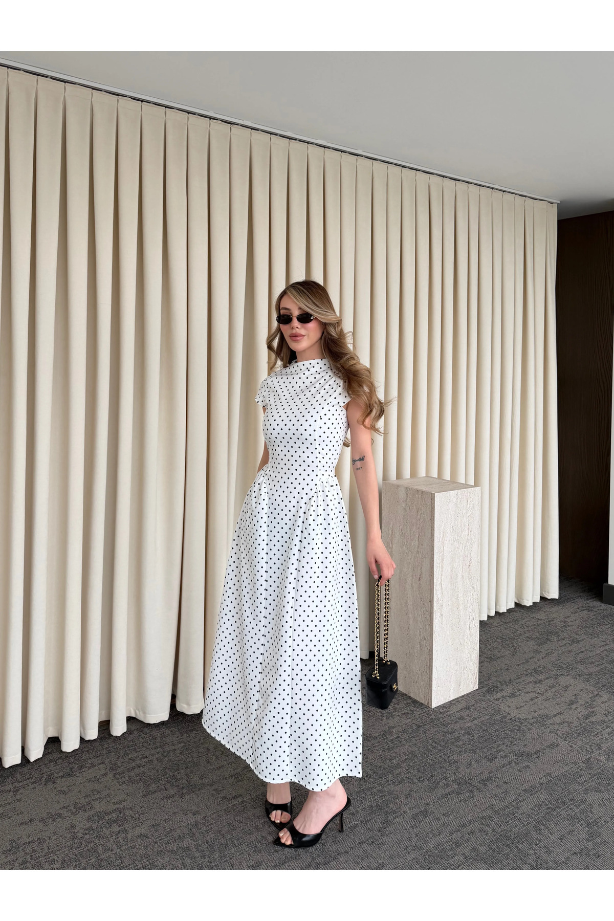Laluvia  Beyaz Puantiyeli Uzun Elbise - 5092 - Görsel 2