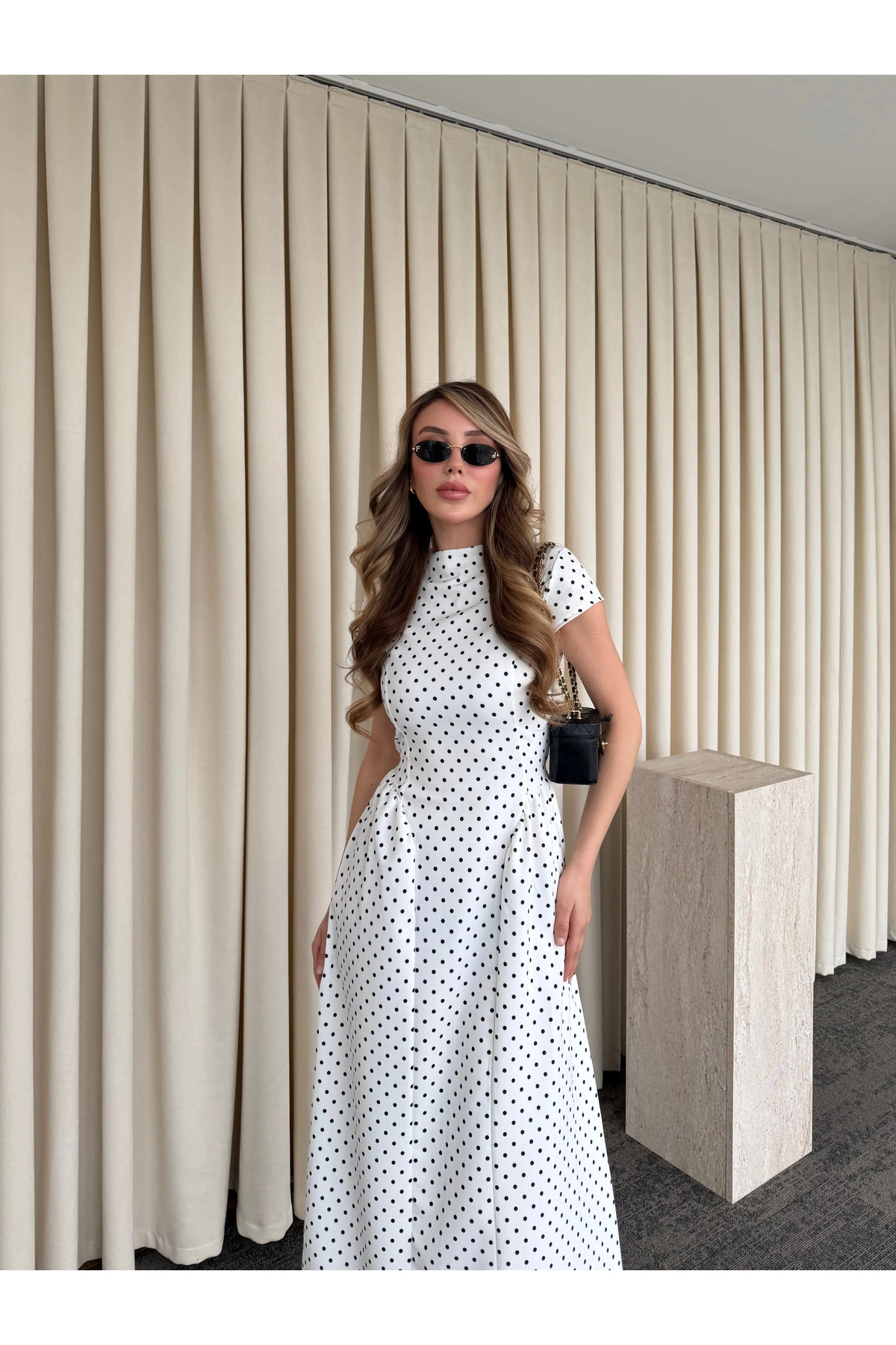 Laluvia  Beyaz Puantiyeli Uzun Elbise - 5092 - Görsel 3
