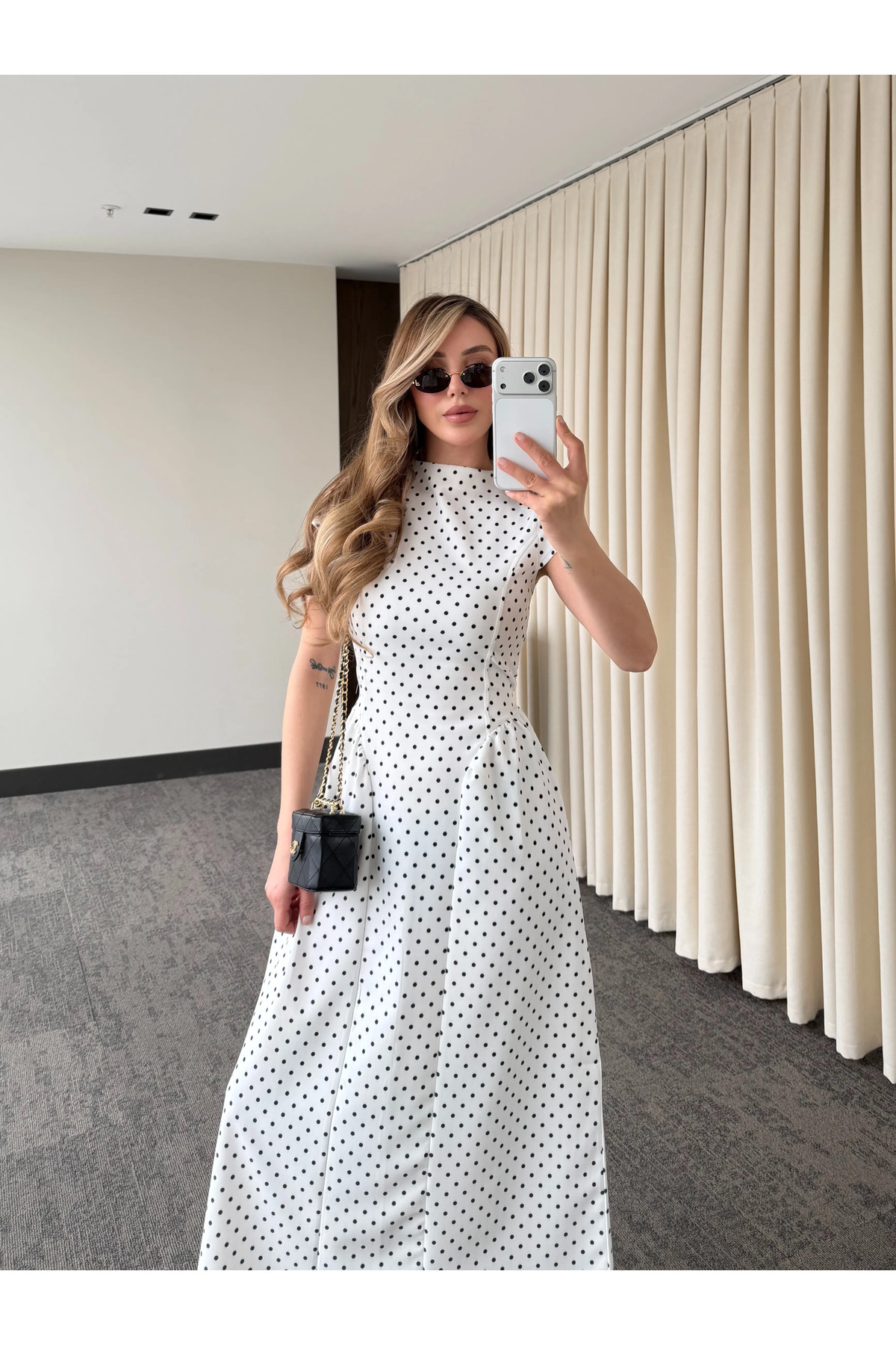 Laluvia  Beyaz Puantiyeli Uzun Elbise - 5092 - Görsel 7
