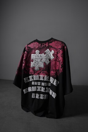 Slatra Erkek Siyah Puzzle Kabartma Baskılı Oversize Tshirt