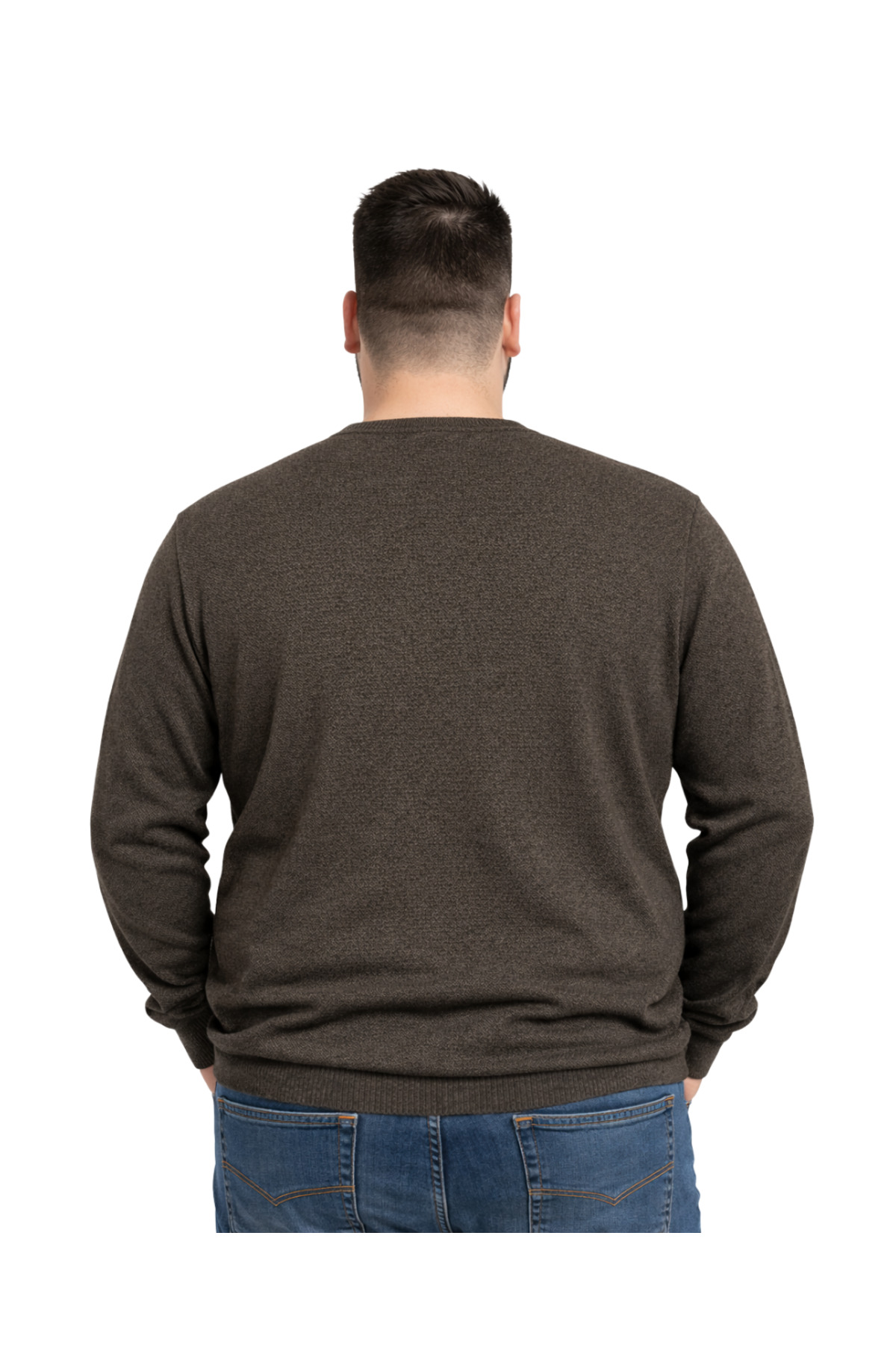 BattalModa Erkek Büyük Beden Koyu Vizon V Yaka Triko Kazak 3XL-4XL-5XL-6XL görsel 3