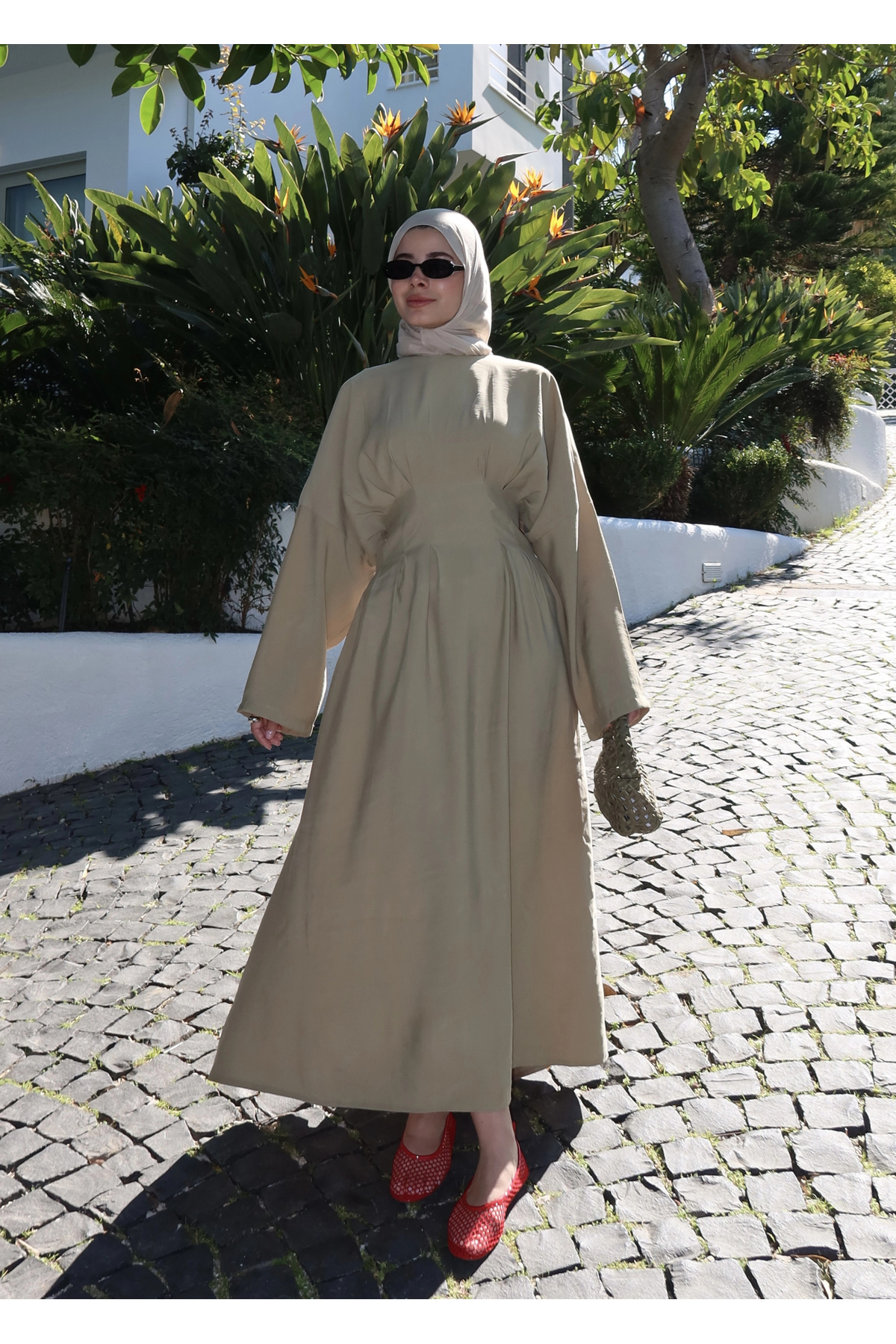 MODA AKSA  5023 BEL BAĞLAMA ELBİSE yeşil