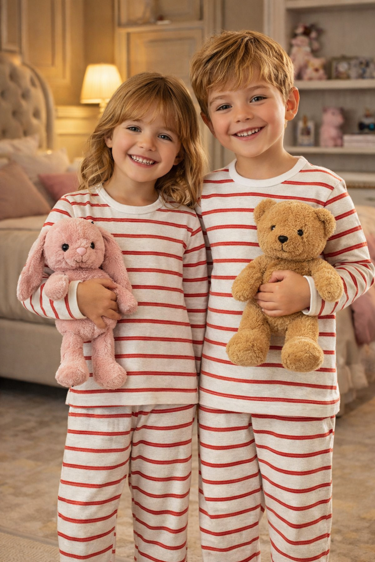Girls Boys Striped Pajamas Set Double Set Sister Combination Cotton Sleeping Set