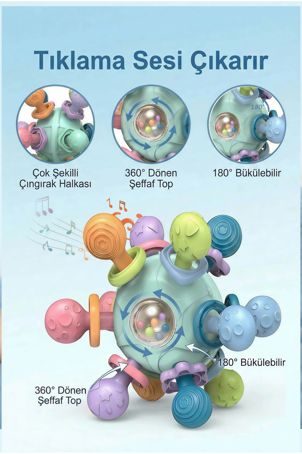 BBSKY Montessori Duyusal Diş Kaşıyıcı Top Eğitici Bebek Oyuncağı Çıngıraklı Güvenli ABS TPE Malzeme fotoğrafı 6 (önizleme)