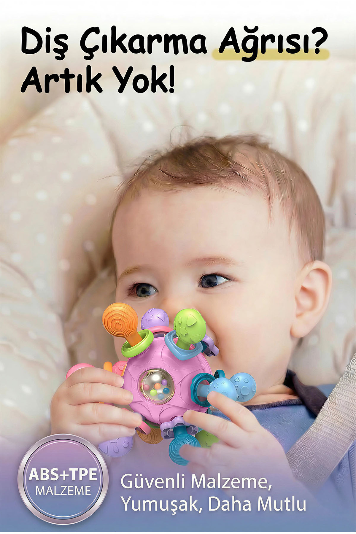 BBSKY Montessori Duyusal Diş Kaşıyıcı Top Eğitici Bebek Oyuncağı Çıngıraklı Güvenli ABS TPE Malzeme fotoğrafı 3 (önizleme)