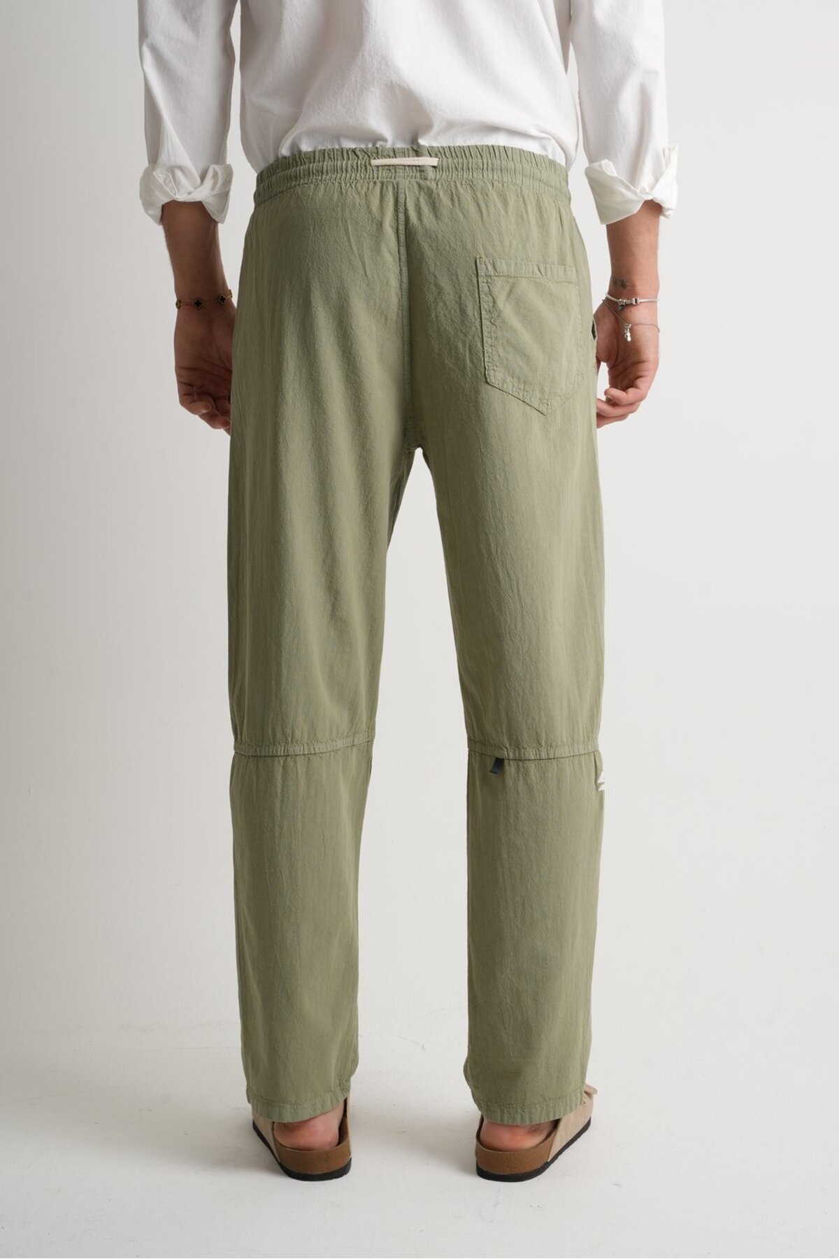 Shooter Sportswear Alaçatı Premium Erkek Keten Pantolon Haki Rahat Kalıp Dikiş Detaylı görsel 8