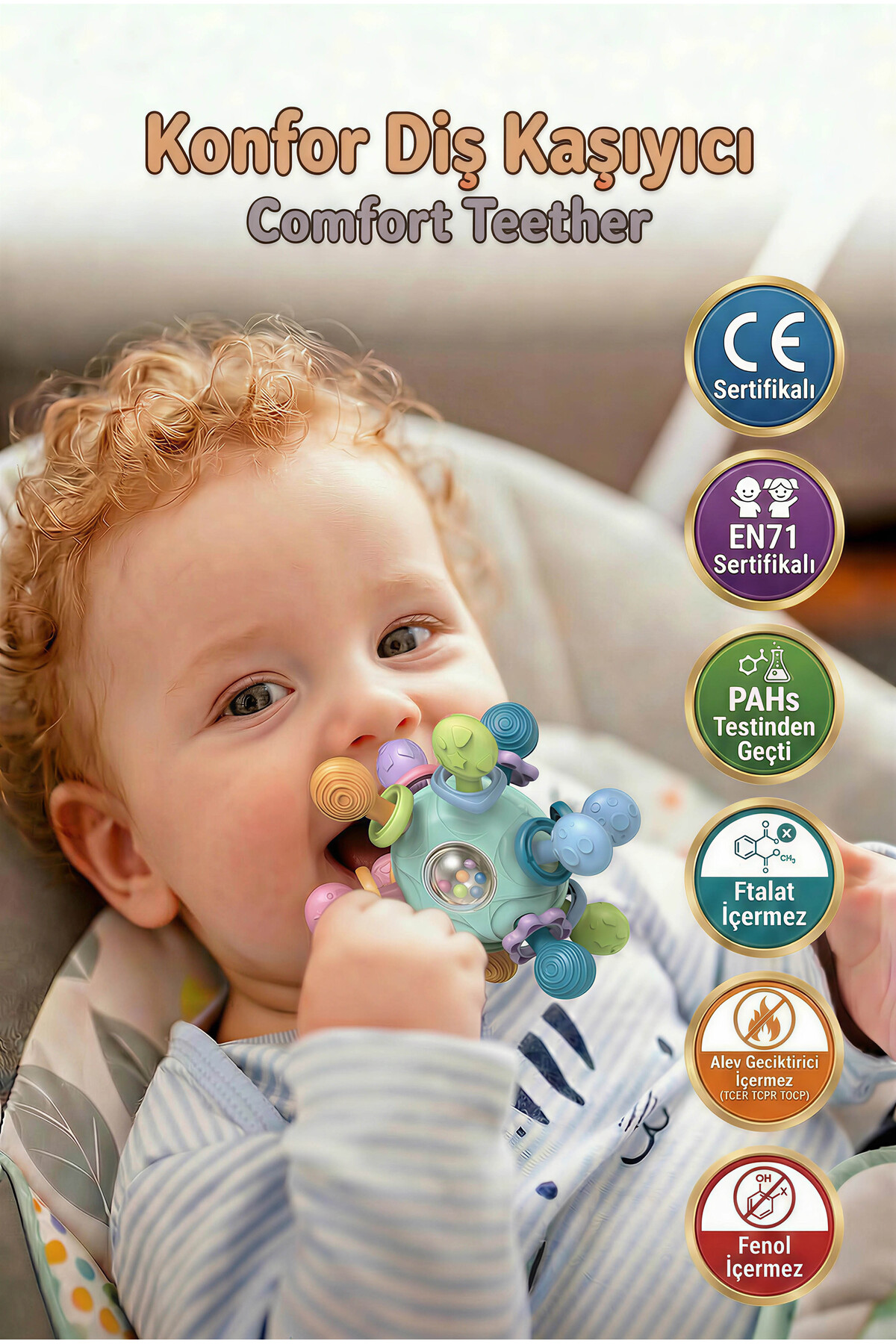 BBSKY Montessori Duyusal Diş Kaşıyıcı Top Eğitici Bebek Oyuncağı Çıngıraklı Güvenli ABS TPE Malzeme fotoğrafı 5 (önizleme)