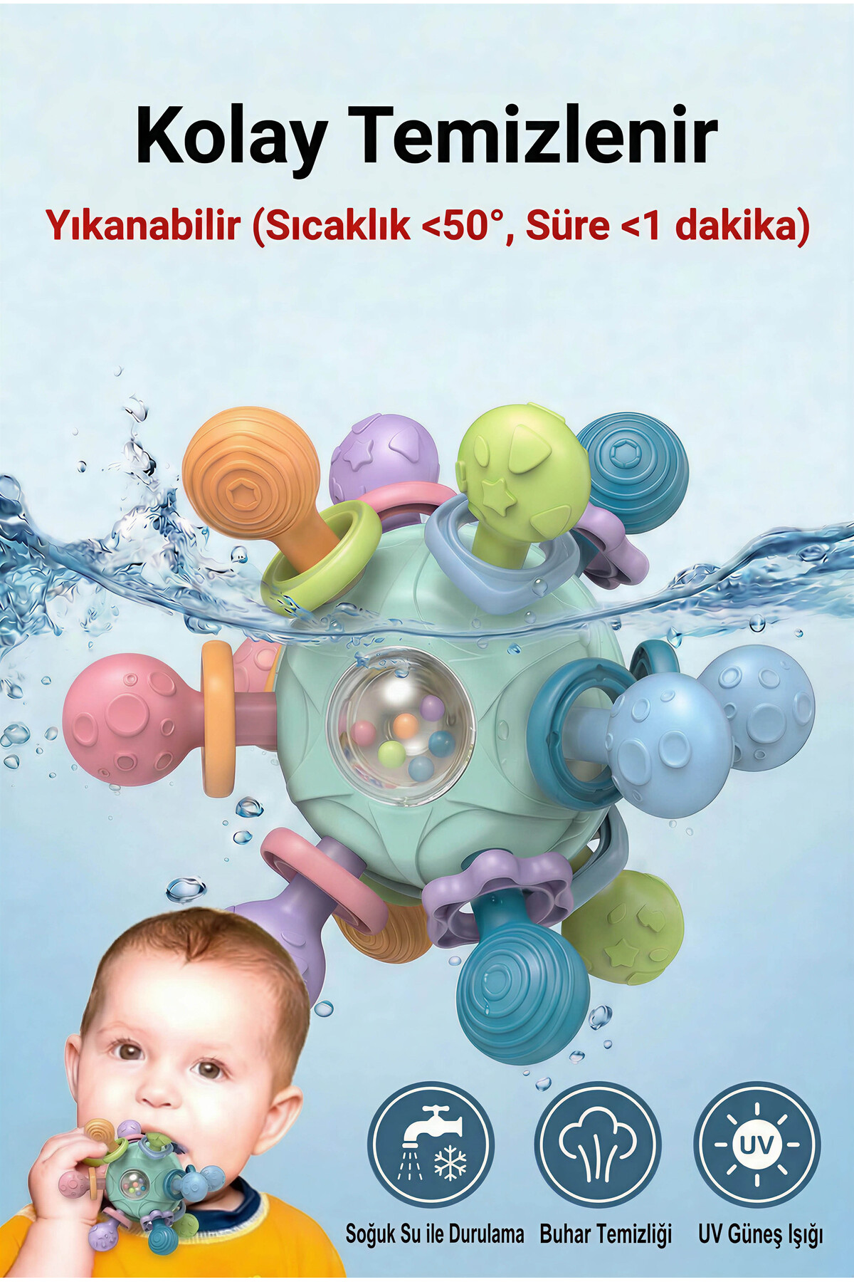 BBSKY Montessori Duyusal Diş Kaşıyıcı Top Eğitici Bebek Oyuncağı Çıngıraklı Güvenli ABS TPE Malzeme fotoğrafı 7 (önizleme)