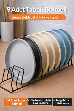 KITCHBATH Tezgah Üstü 9 Bölmeli Siyah Bulaşıklık Düzenleyici, Paslanmaz Tabak...