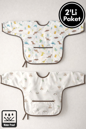Miniel Unisex Bebek Baskılı Uzun Kollu Cep Detaylı Bağlamalı Sıvı Geçirmez 2'...