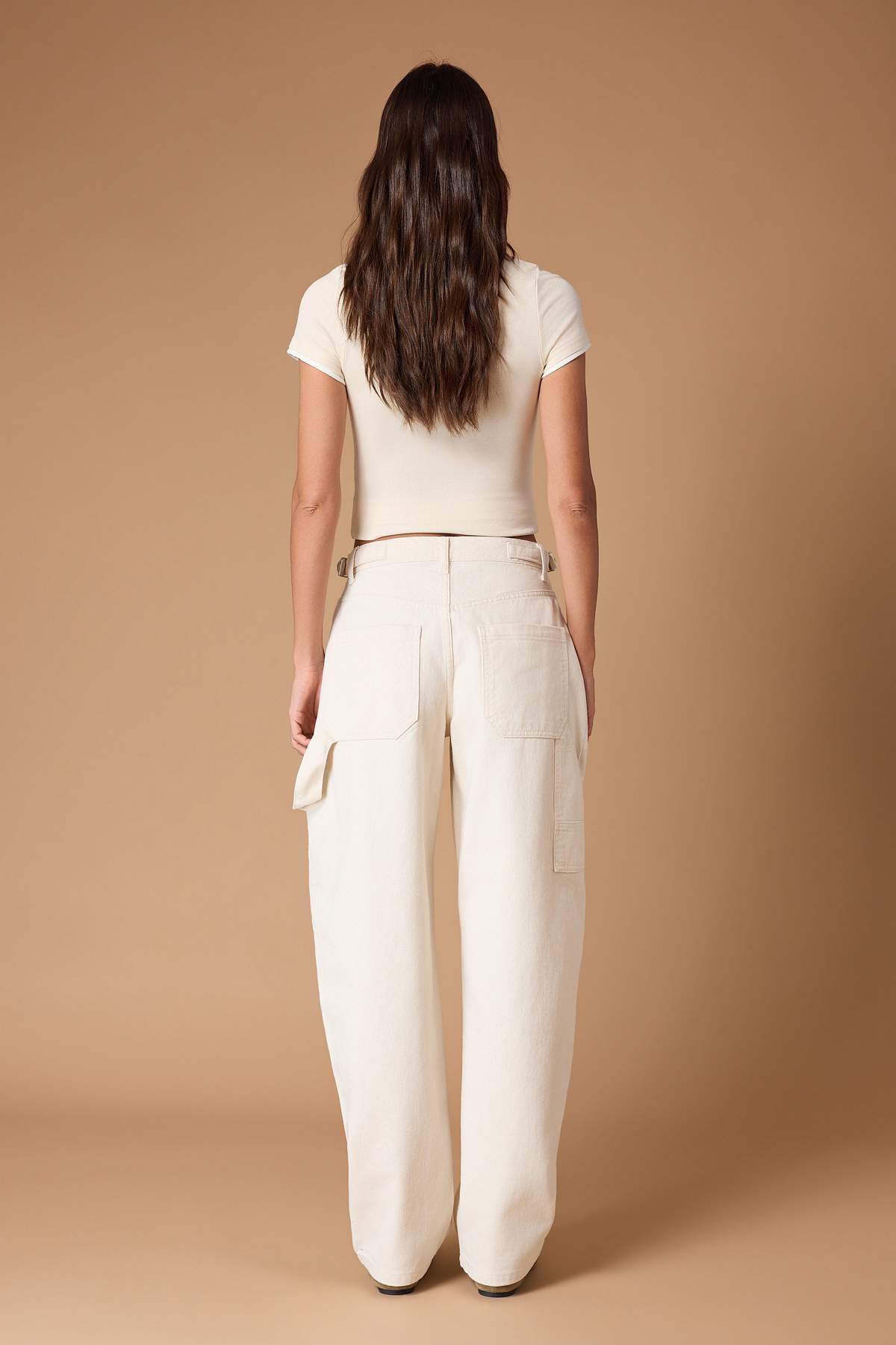 Trendyolmilla  Ekru Bol Kesim Yüksek Bel Carpenter Loose Baggy %100 Pamuk Non-Stretch Jeans TWOAW24JE00308 - Görsel 5