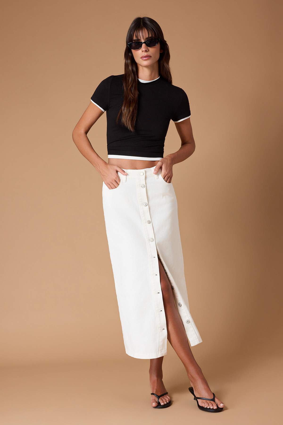 Trendyolmilla  Ekru Düğme Kapamalı Denim Kot Etek TCTSS23EE00024 - Görsel 3