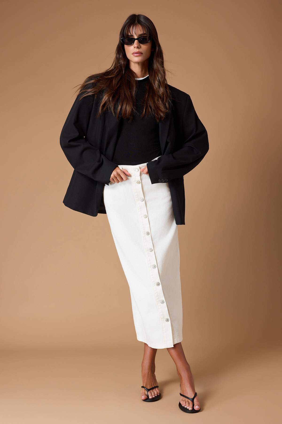 Trendyolmilla  Ekru Düğme Kapamalı Denim Kot Etek TCTSS23EE00024 - Görsel 2