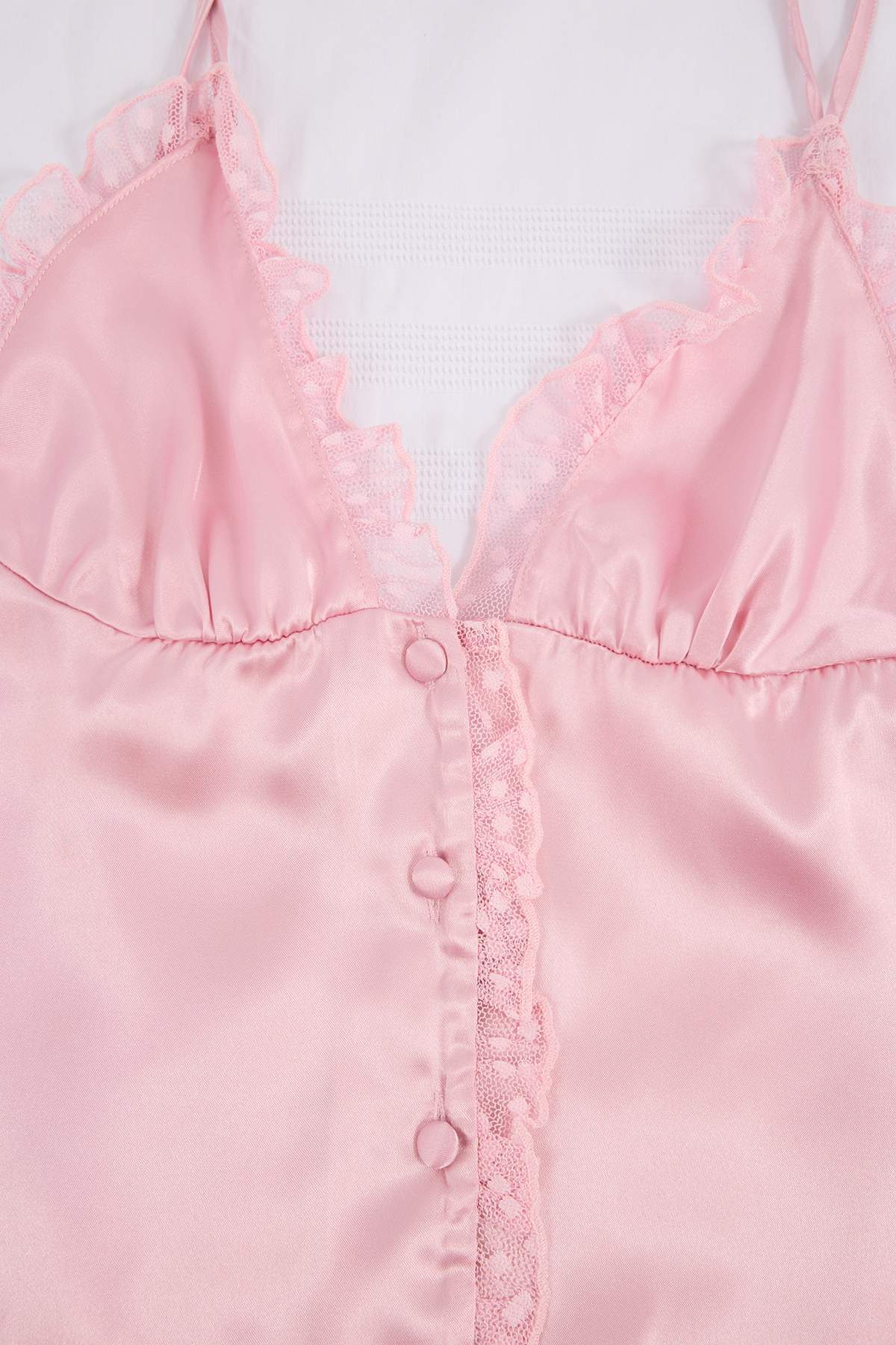 Trendyolmilla  Pembe Puantiyeli Tül Detaylı Saten Dokuma Pijama Takımı THMSS26PT00132 - Görsel 5