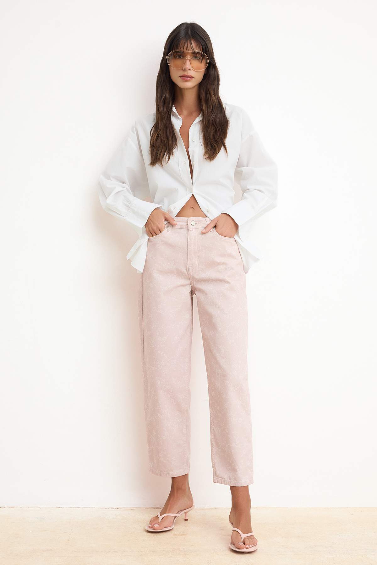 Trendyol Collection Roze Lepog pada Cvet Štampano 100% pamuk Visok struk Trap...