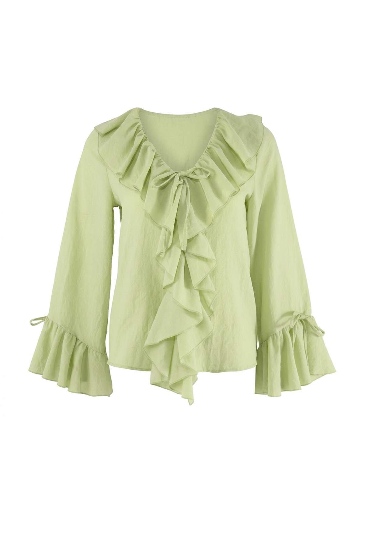 Trendyolmilla  Açık Yeşil Fırfır Detaylı Dokuma Bluz TWOAW26BZ00290