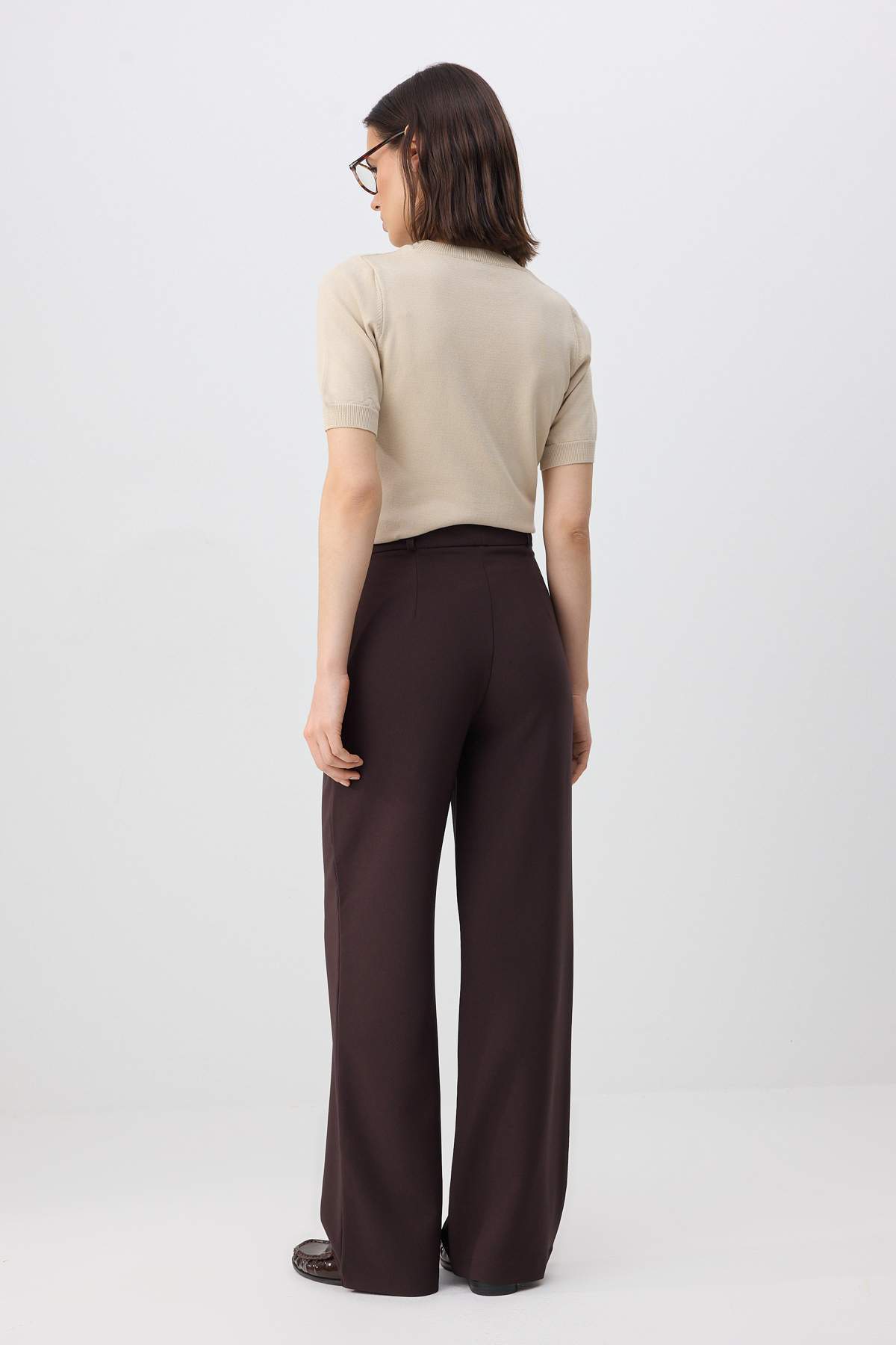 Trendyolmilla  Koyu Kahverengi Geniş Paça Wide Leg Bootcut Dokuma Kumaş Pantolon TWOAW21PL0332 - Görsel 5