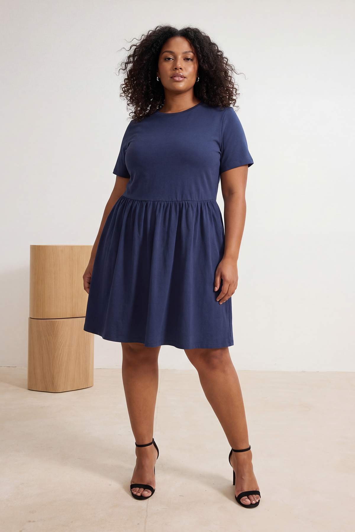 Trendyolmilla Curve Lacivert Düz Kısa / Mini %100 Pamuk Skater Örme Büyük Beden Elbise TBBSS26AH00143