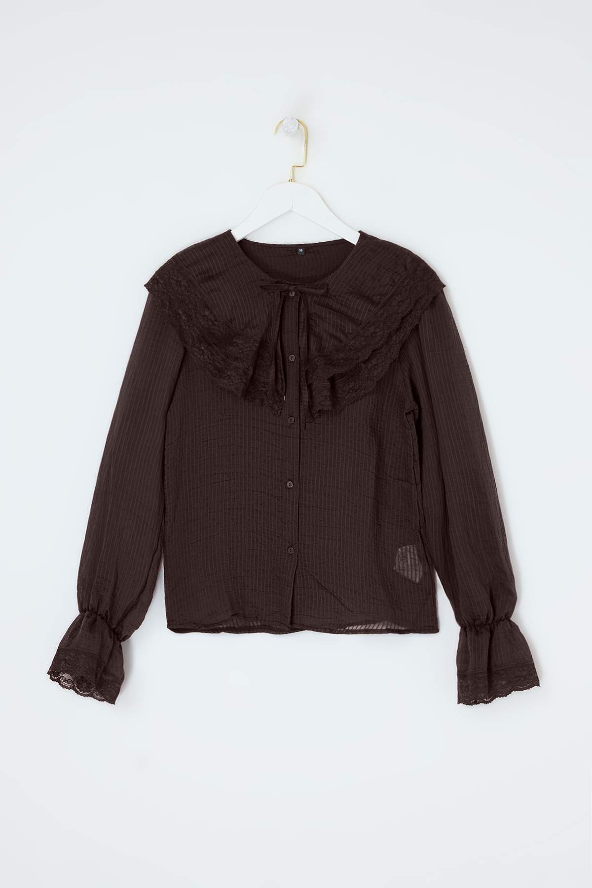 Trendyolmilla  Limited Edition Kahverengi Hafif Transparan Dantel Garnili Gömlek TWOSS26GO00123