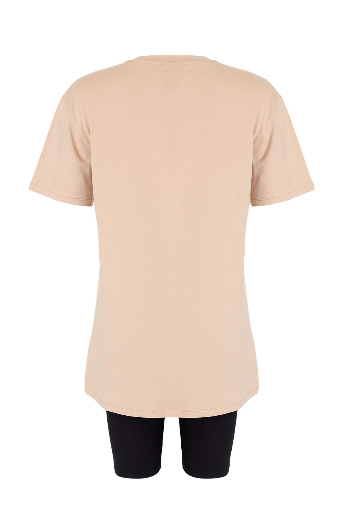 Trendyolmilla  Taş Regular/Normal Kalıp Baskılı Kısa Kol Taytlı Örme Alt - Üst Takım TWOSS26AU00130 - Görsel 6