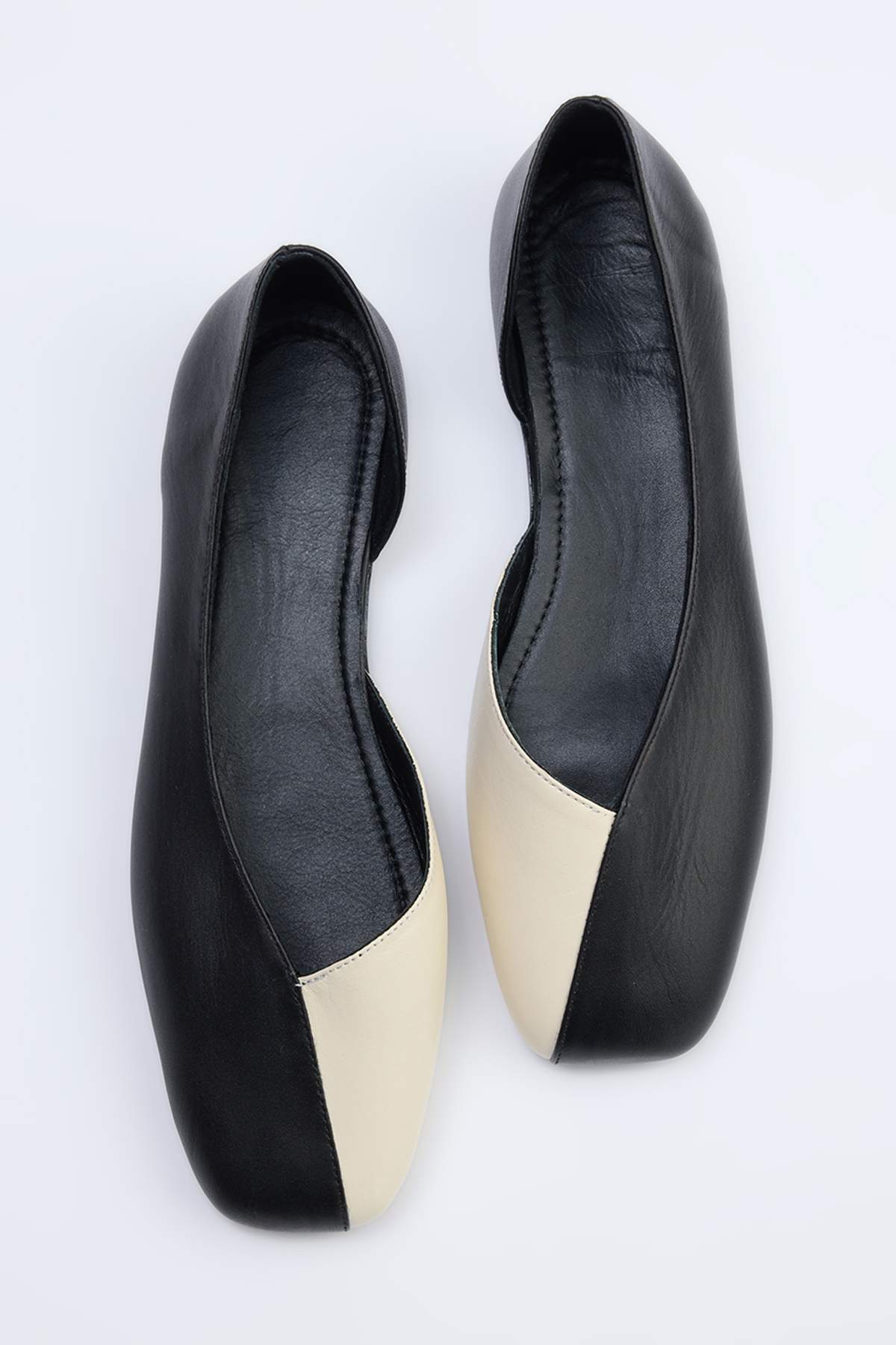 TRENDYOL SHOES Schwarze Damen-Ballerinas aus echtem Leder mit Kontrastmuster ...