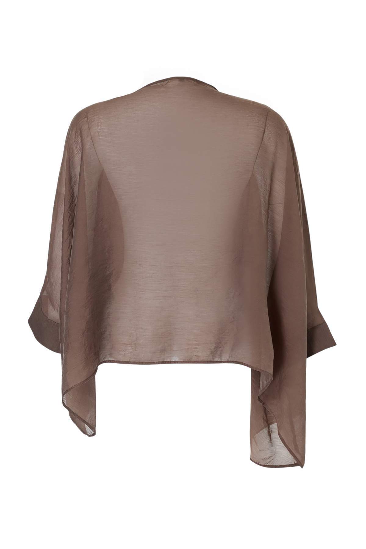 Trendyolmilla  Kahverengi Önü Düğme Detaylı Oversize İnce Dökümlü Dokuma Bluz TWOSS26BZ00653 - Görsel 4