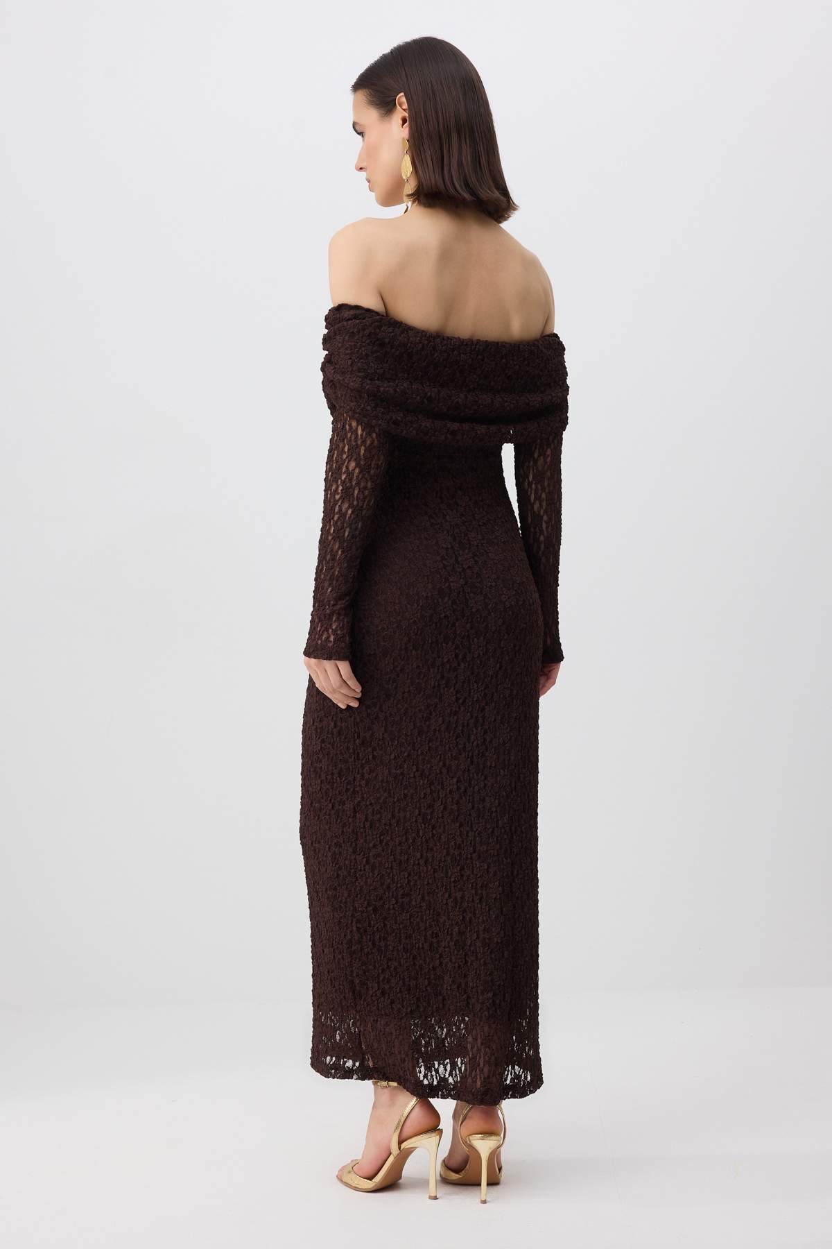 Trendyolmilla  Kahverengi Dantel Astarlı Şık/Gece Maxi Elbise TPRAW26EL00164 - Görsel 4