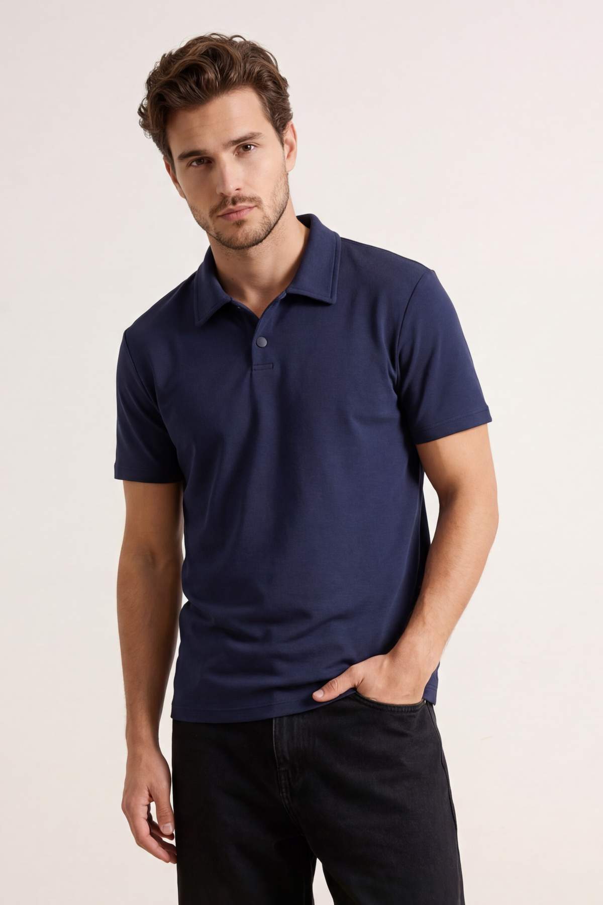 Trendyolmilla Man Lacivert Regular/Normal Kesim Yumuşak Tuşeli Polo Yaka T-shirt TMNSS26PO00006