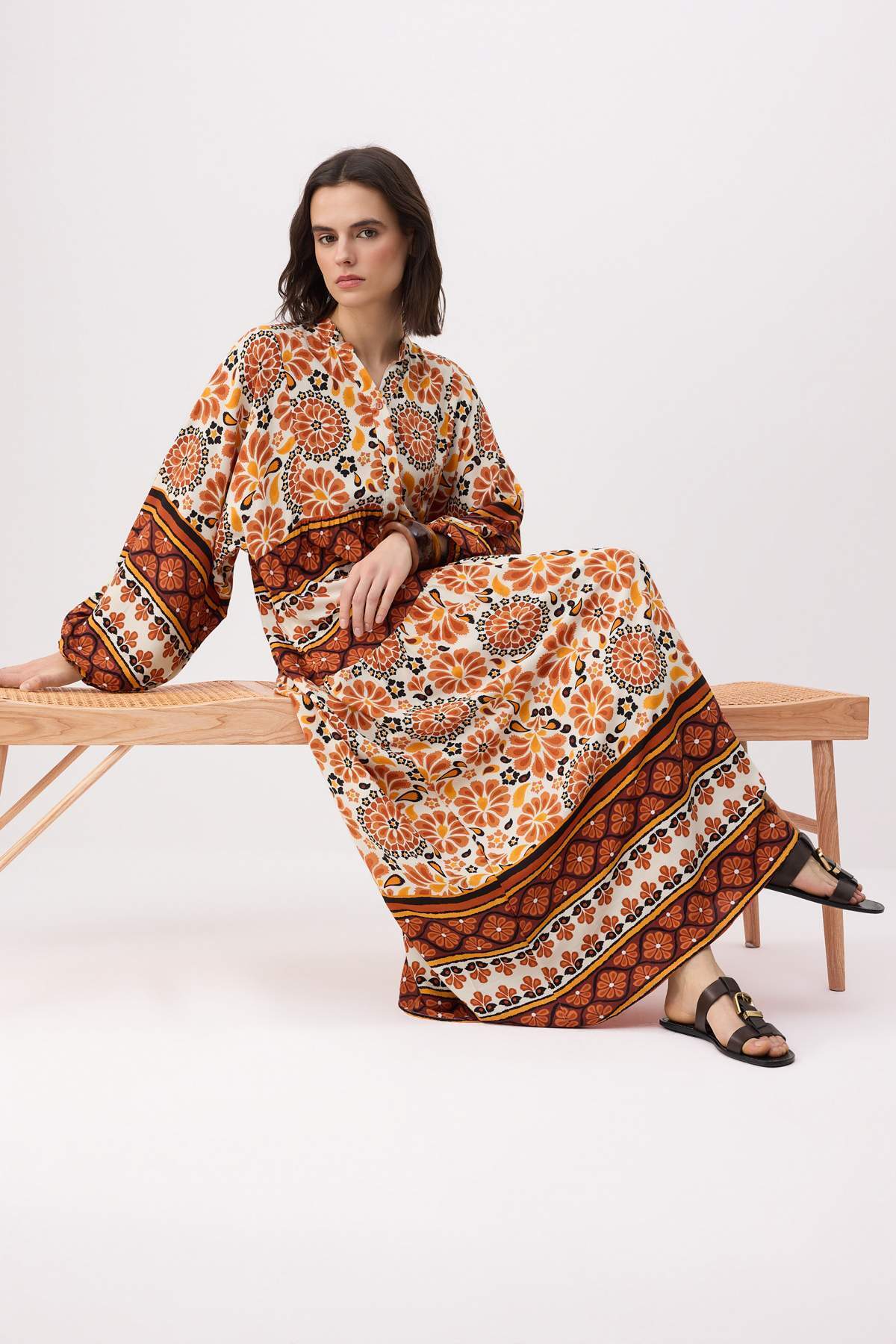Trendyol Modest Taba Ungefüttertes Ethno-Webkleid & Overall Shally Hijab-Klei...