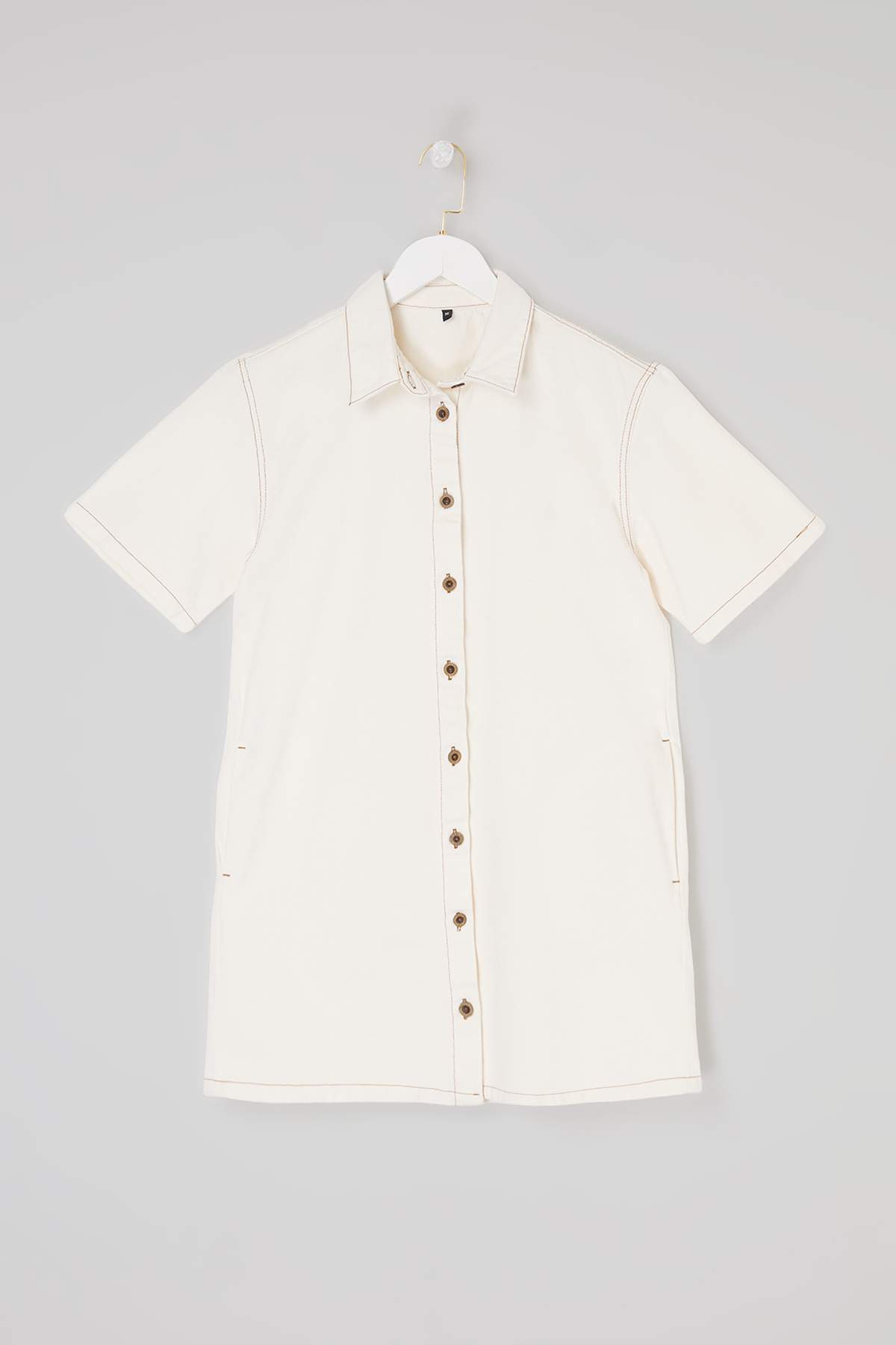 Trendyolmilla  Ekru %100 Pamuklu Mini Denim Elbise TWOSS26EL00215 - Görsel 5