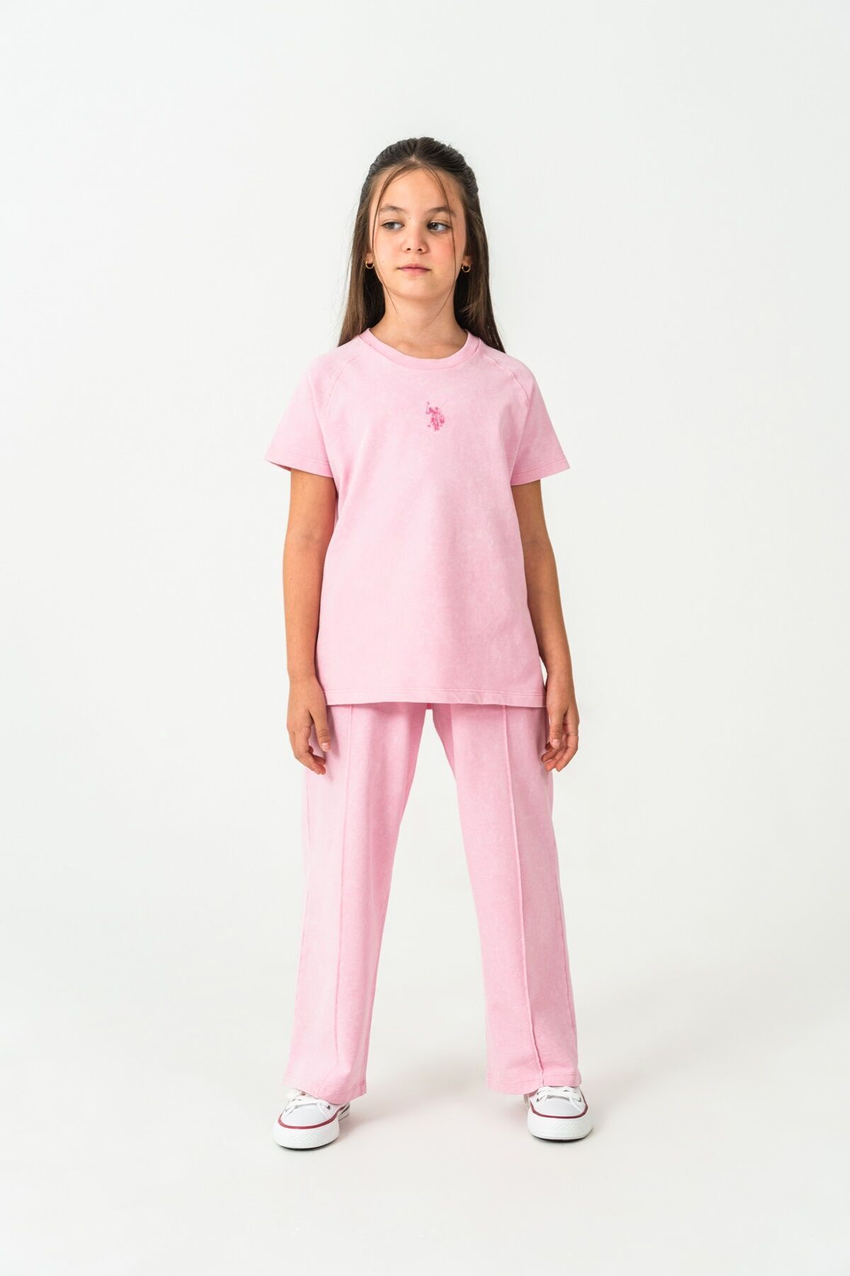 U.S. Polo Assn. Girl's Crew Neck Embroidered Summer Regular Fit Pink Pajama Set Us2529-C-V2