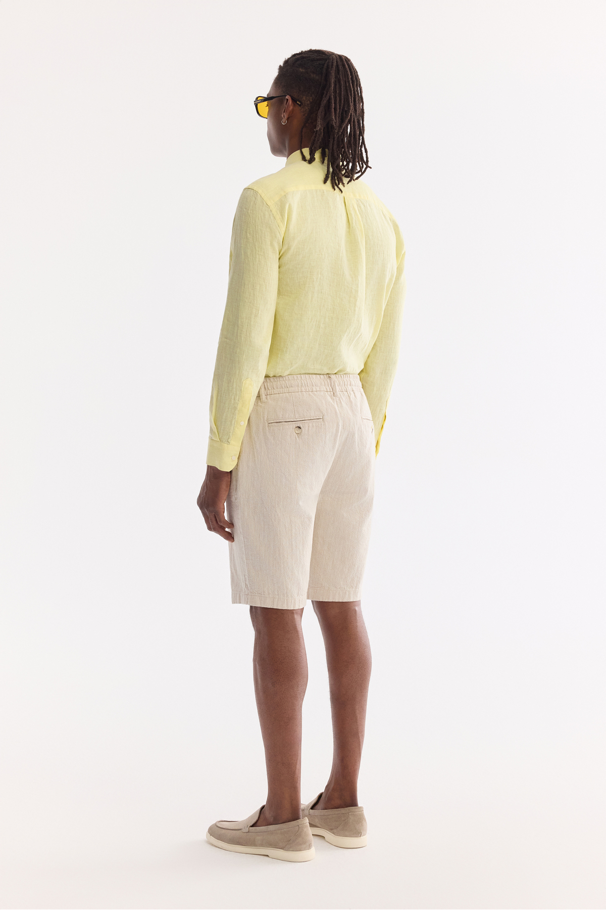 Avva  Erkek Bej Beli Lastikli Keten Karışımlı Relaxed Fit Şort B003731 - Görsel 4