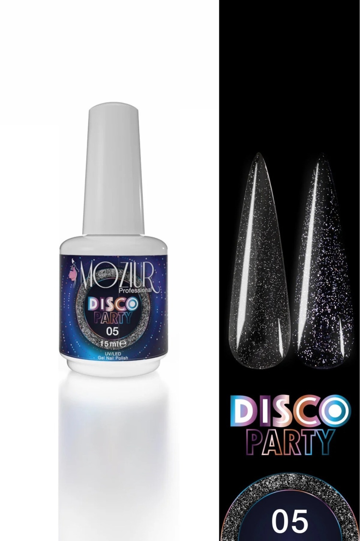 MOZIUR لاک دائمی ناخن UV/Led Disco Party 15ml — مشکی 868308901830601