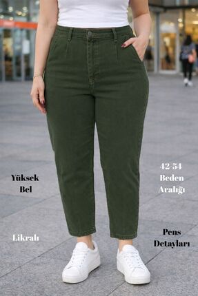 CEDY DENIM Mom Fit Jean Büyük Beden Yüksek Bel Carrot Kesim Dar Paça Pileli E...