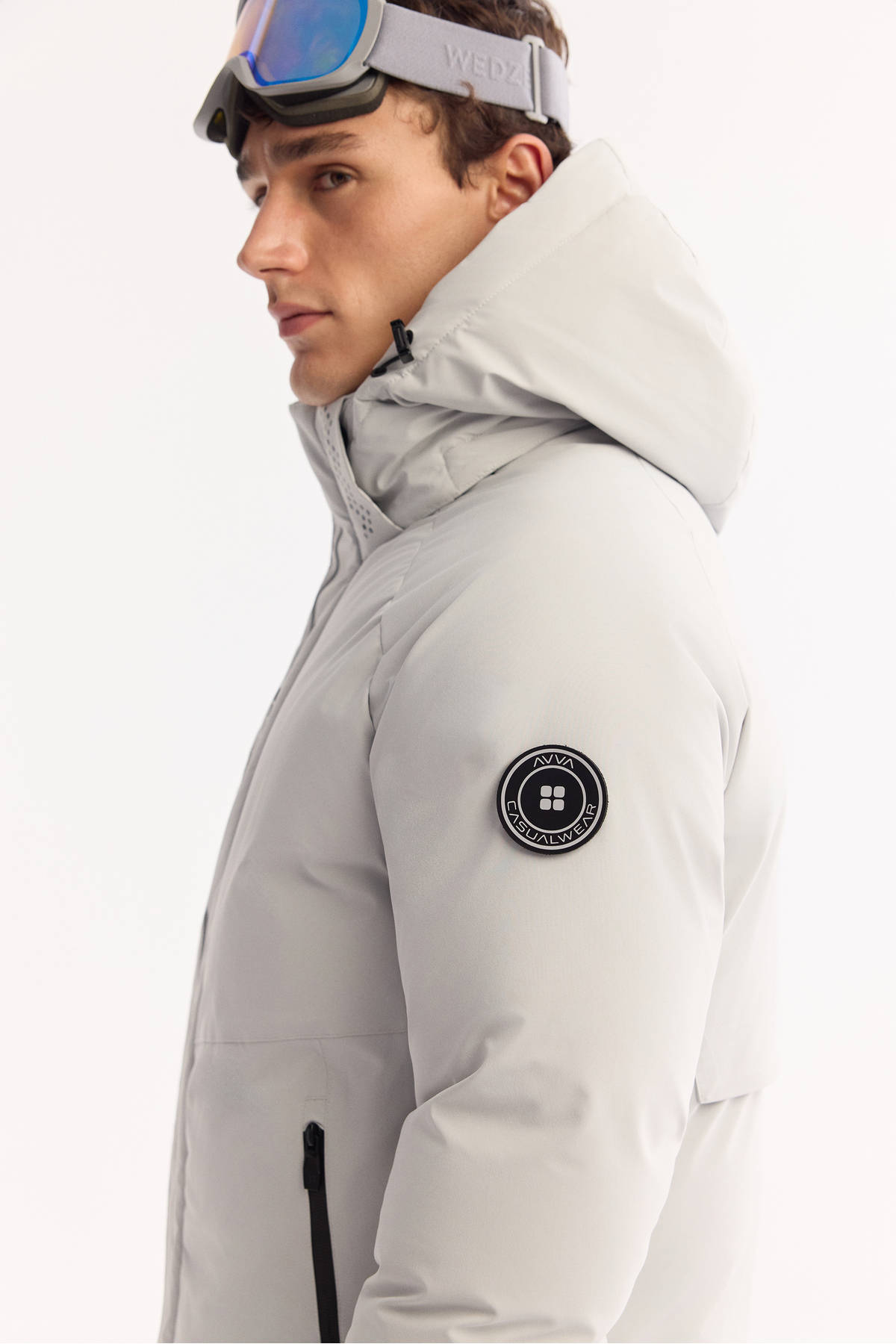 Avva  Erkek Gri Kapüşonlu Su İtici Rüzgar Geçirmez -15°C Dayanıklı Şişme Kayak Montu A52Y6161 - Görsel 4