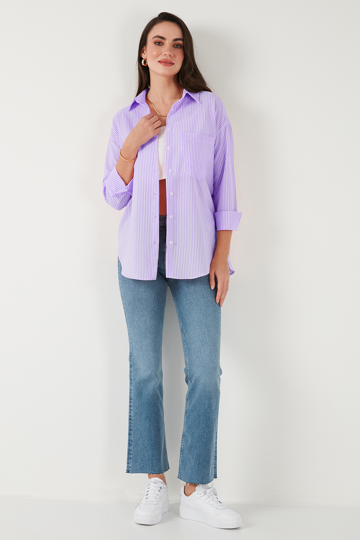 Lela  Regular Fit Uzun Kollu Cepli Çizgili Gömlek GÖMLEK 6772895 - Görsel 2