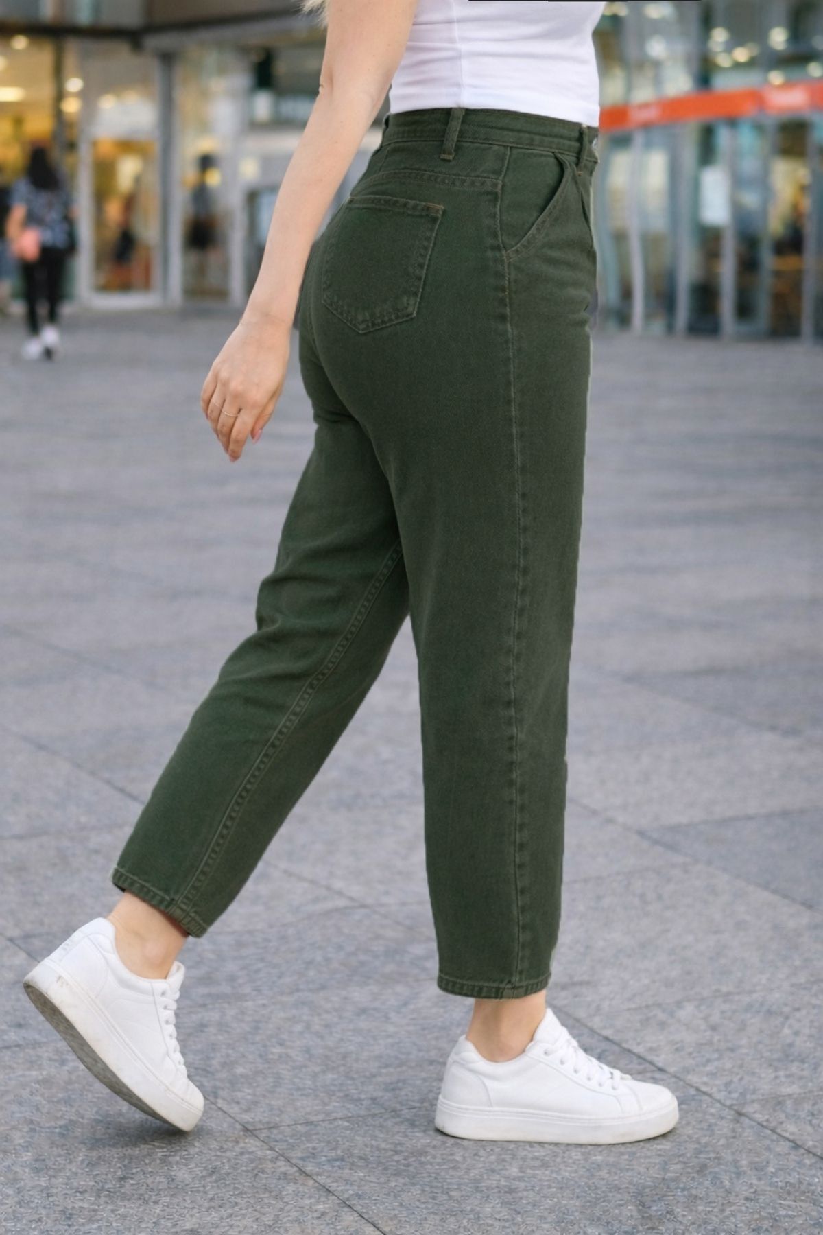 CEDY DENIM  Mom Fit Jean Büyük Beden Yüksek Bel Carrot Kesim Dar Paça Pileli Esnek Kot Pantolon C600-haki - Görsel 8