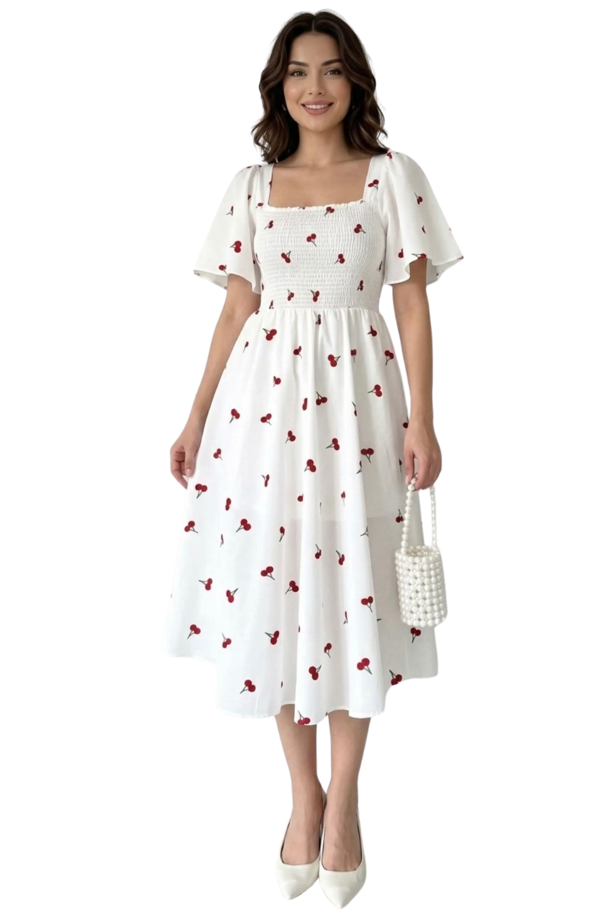 Thiff  Gipeli Kemerli Kare Yaka Elbise Uzun Poplin Elbise - Görsel 2