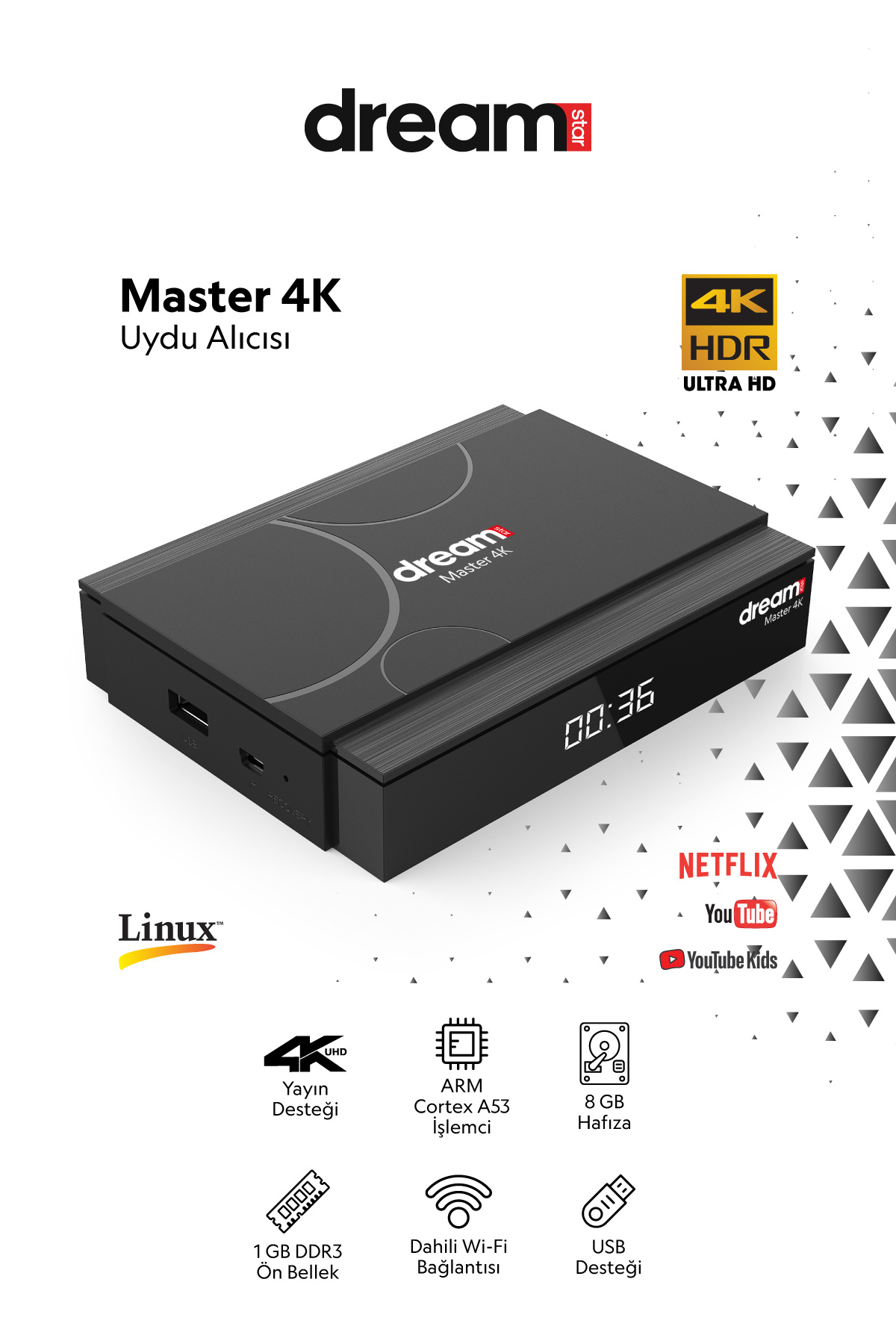 Dreamstar Master 4K Linux Uydu Alicisi | Dört Çekirdekli İşlemci