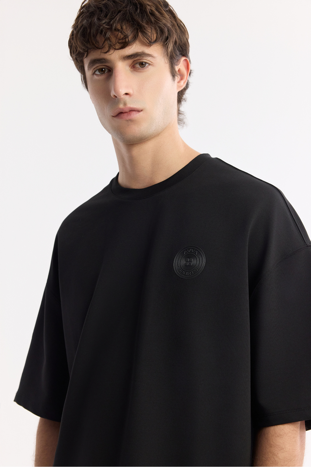 Avva  Erkek Siyah Bisiklet Yaka Baskılı Bi-Stretch 2 İplik Oversize Fit T-Shirt A51Y1082 - Görsel 2