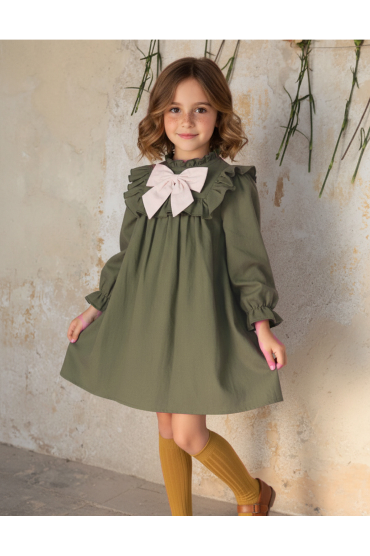 Girls Bowtie Crowned Long Sleeve Stylish Dress Elegant Design – Casual & School Combination & Special Day