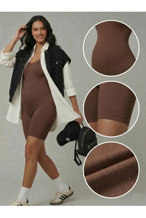 MİSTİRİK Larix Model Tam Boy Premium Bluz Göbek Eriten Tulum Bluz Korse Kahve...