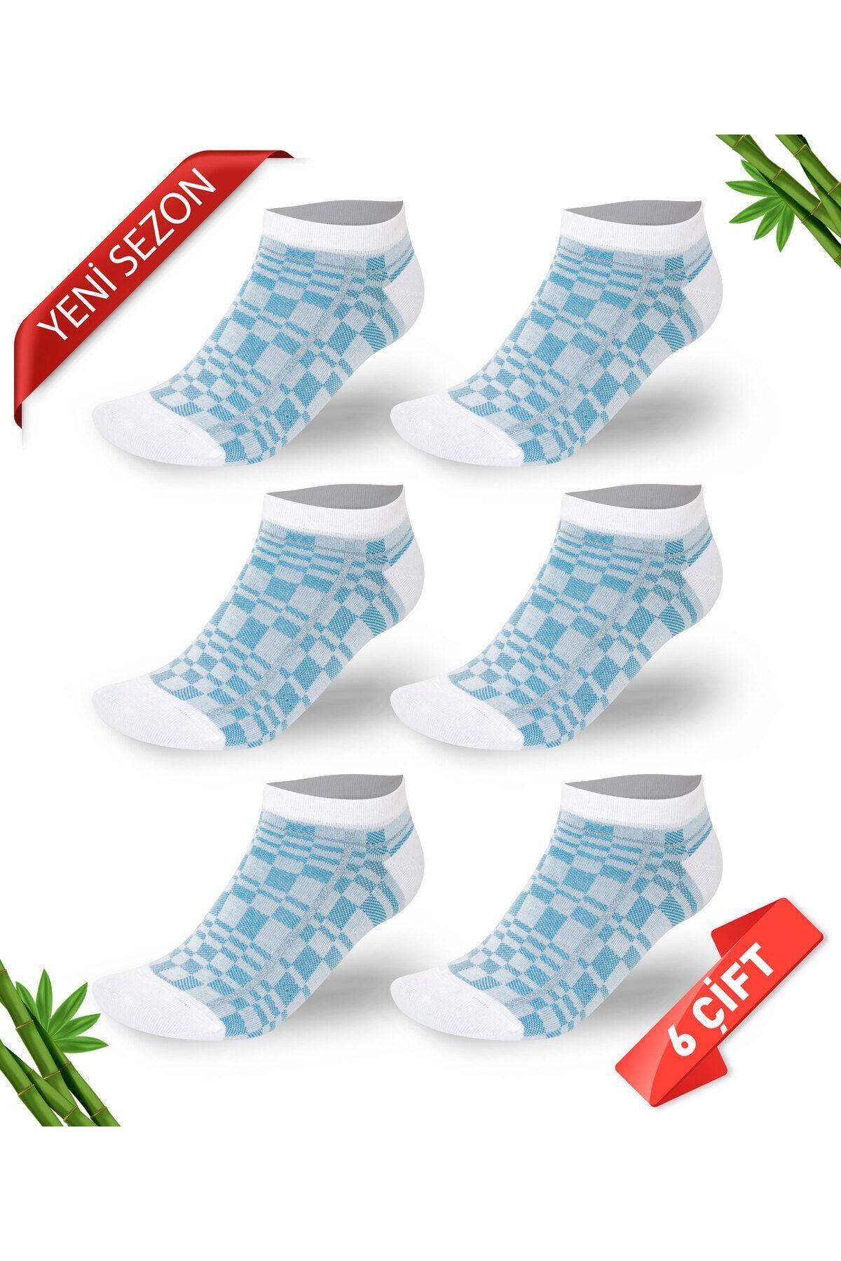 Patterned Glitter Detailed Women's Bamboo Booties Socks Set of 6