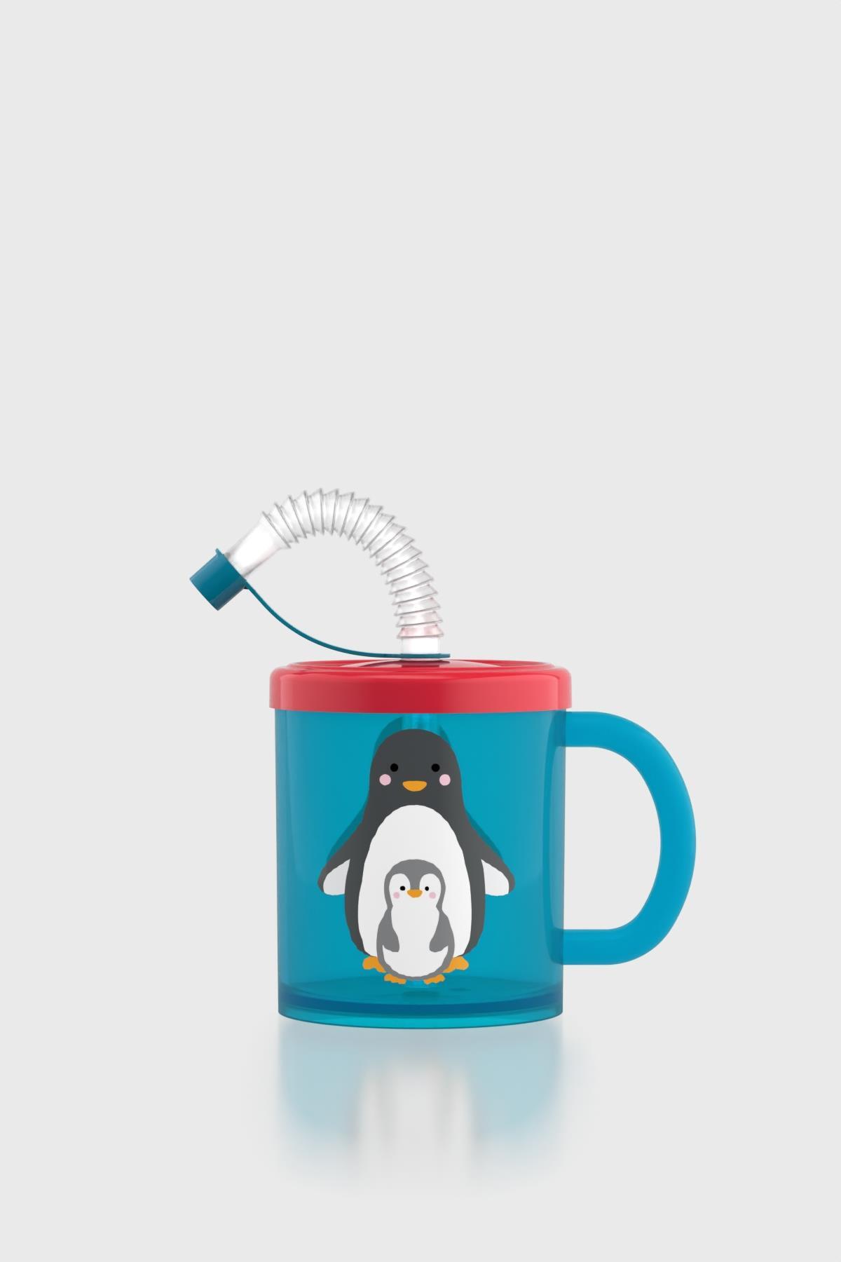 Renga Ruby Penguen Desenli 210 ml Pipetli Kulplu PP Bebek Bardağı 142003 Mavi-Kırmızı fotoğrafı 2 (önizleme)