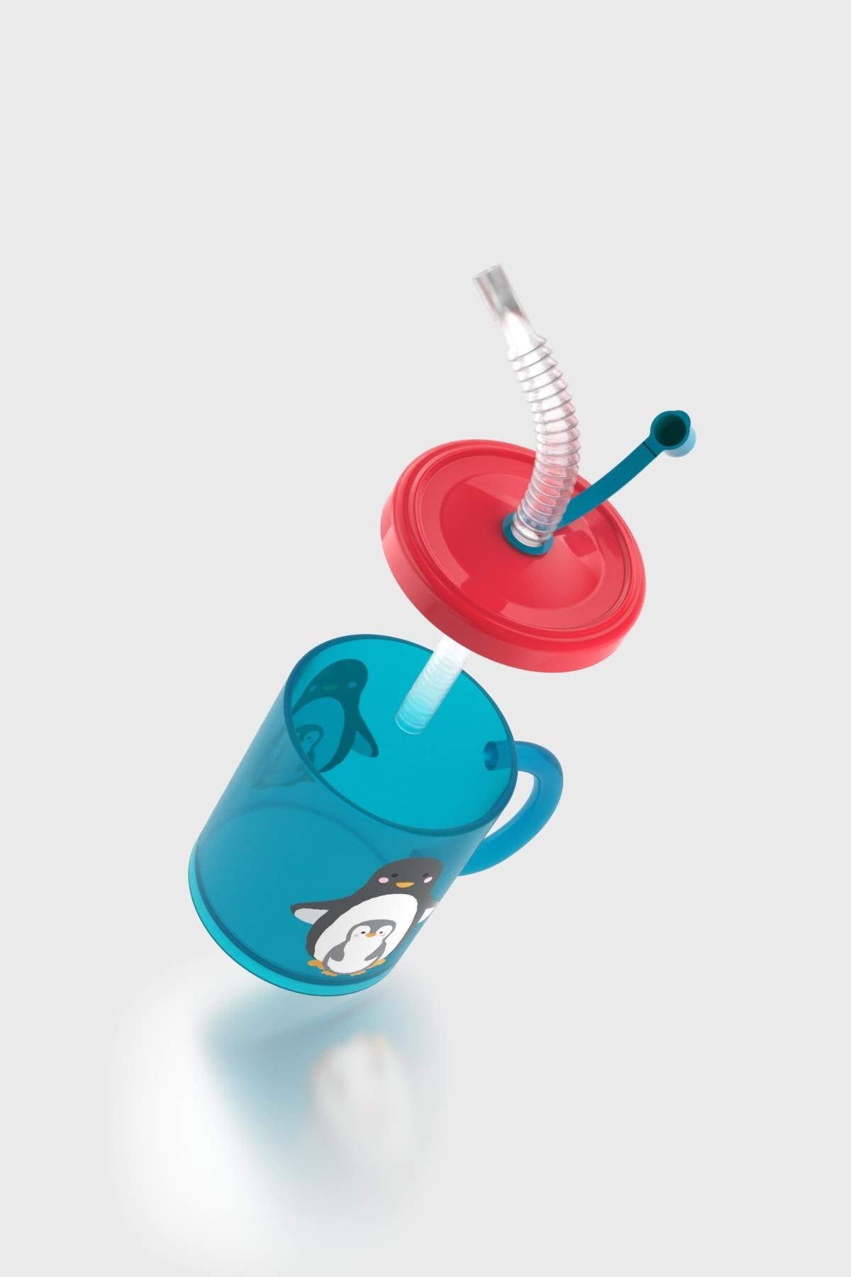 Renga Ruby Penguen Desenli 210 ml Pipetli Kulplu PP Bebek Bardağı 142003 Mavi-Kırmızı fotoğrafı 4 (önizleme)