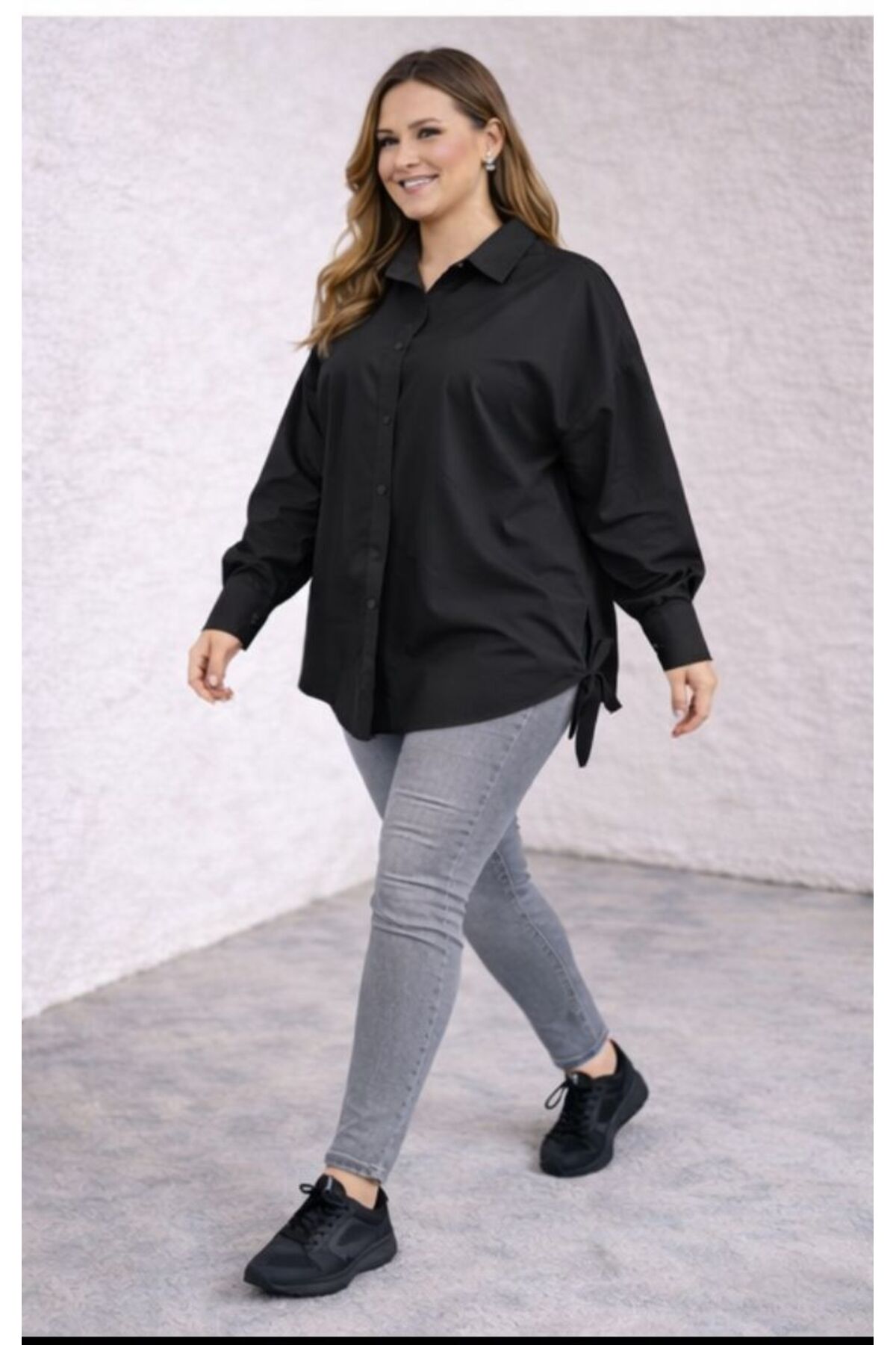 MAY MARA  BÜYÜK BEDEN KADIN PAMUK YIRTMAÇ DETAYLI GÖMLEK - Görsel 7